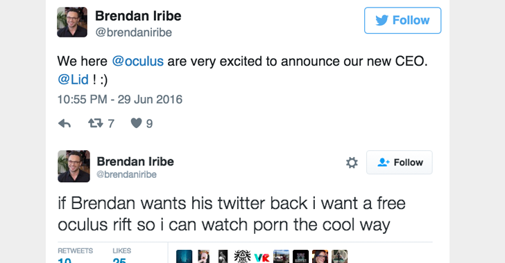 Oculus首席执行官的Twitter遭到黑客攻击；黑客宣布自己成为新的首席执行官